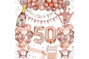 VICTERR 50 Geburtstag Frauen, Luftballon 50. Geburtstag Rosegold, Deko 50. Geburtstag Frauen Geburtstagsdeko 50 mit Happy Birthday Banner Rosegold Ballons 50.Geburtstag Schärpe 50 Geburtstag Deko Frauen