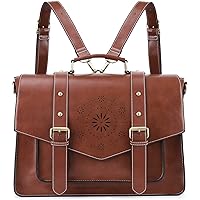 ECOSUSI Sac Cartable Vintage pour Femme Sac à Dos pour Ordinateur Portable 15.6'' Sac Bandoulière Femme Sac a Main Femmes,Caf