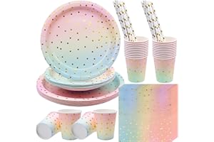 Cisolen 80 unidades de vajilla desechable para fiesta con platos de papel, servilletas, vasos y pajitas desechables, para bodas, compromisos, cumpleaños, compromiso, novia (Degradado)