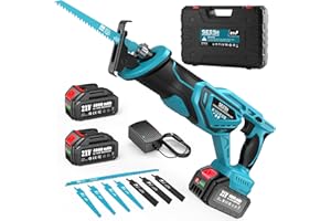 SEESII Sega a sciabola a batteria, Seghetto A Batteria 21 V, motore brushless 3000 RPM, 2 batterie da 4,0Ah e 8 lame Per legno, metallo, PVC, Sega alternativa per cantiere e giardino
