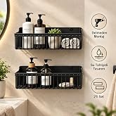 Deinhaus 2&rsquo;li Yapışkanlı Banyo ve Mutfak Rafı, Siyah Plastik 25 x 10 x 10 cm, Su Tahliyeli Duş Organizeri, Askılı Duvar D&uuml;zen