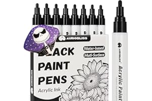 Aurobliss Pennarello Acrilico Nero 2-3mm, 8Pezzi Pennarello Indelebile Nero per Tessuti, Pelle, Vetro, Metalli, Legno Pennarello Punta Media