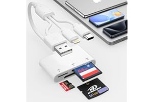 BAWANFA PLUS Lettore di schede XD, lettore adattatore per schede SD MicroSD XD 3 in 1 con USB-C, Lightning, USB A - Compatibile con iPhone 16/15/14/13/12/11, iPad, MacBook, fotocamera e PC