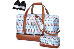 Lekespring Sac De Voyage Femme 50L | Sac Weekend Femme Double avec Compartiment Étanche Séparé - avec 1 Trousse De Toilette Et 2 Étuis À Chaussures - Vagues Colorées