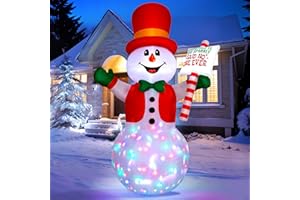 WOTHFAV 244CM Muñeco de Nieve Inflable, Muñeco de Nieve Inflable de Navidad con Luces LED Giratorias Coloridas, Decoración Navideña Hinchable para Césped Jardín Exterior Interior Navidad Fiesta