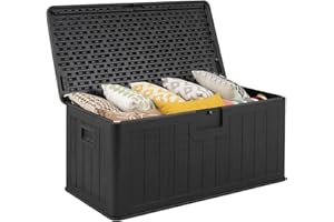 COSTWAY Coffre de Rangement Extérieure en Résine 378 L, Boîte de Rangement Imperméable avec Couvercle Verrouillable, pour des Outils Jouet Accessoires, pour Intérieur et Extérieur (Noir)