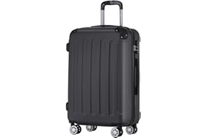 BEIBYE Hartschalen-Koffer Trolley Rollkoffer Reisekoffer Handgepäck 4 Rollen (M-L-XL-Set) (Schwarz, L)