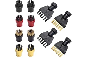 CLKE 12 unids Accesorios para Limpiador de Vapor Kärcher SC1 SC2 SC3 SC4 SC5, Limpiador de Vapor Set, Cepillo Piezas de Recambio, incluyendo 8 Cepillos Redondos y 4 Cepillo Plano