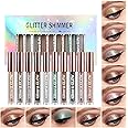 SUMEITANG 10 Colors Liquid Eyeshadow Metallic Glitter Eyeshadow Set Diamond Shimmer Sparkling Smokey Eye Looks Quick-Drying Waterproof Long Lasting for Women Eye Makeup Gift Kits