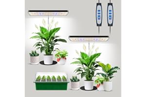 Aumtrly Grow Light, Full Spectrum Desktop Plant Lights for Indoor Growing Seedling 2 Pack, Large Area Lighting LED Grow Lamp with Base, Height Adjustable 26 Inch Black with 6/12/16H Timer
