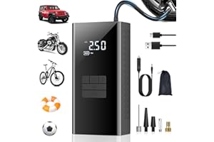 VYZLIX Compresor Aire Portatil Coche, 150PSI Inflador Ruedas Coche con 4 Boquillas, 6000 mAh Compresor Aire Coche 4 Modos para Moto, Bicicleta, Pelotas con Luz USB/LED, como Linterna y Banco de Energía