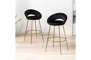 WAHSON OFFICE CHAIRS Wahson Sgabelli da Bar in Velluto Sgabelli Alti Cucina con Poggiapiedi, Set di 2 Sedia da Bar per Bancone Cucina,Nero