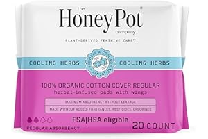 The Honey Pot Company, Organic Regular Herbal-Infused Pads with Wings, 20 Count