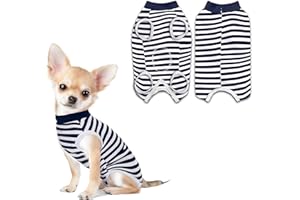 PawSailor Combinaison de Récupération Chien Femelle et Mâle Rayé, Combinaison Médicale pour Chien, Gilet de Récupération Chirurgicale pour Animaux en Coton Doux, Protection des Plaies, Bleu Marine XS