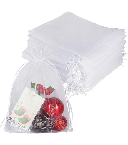 Organza-Beutel Mit Schneeflocken, 10x15 Cm, 100 Stück – Weiß, Mit Zugband, Für Geschenke & Schmuck