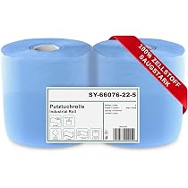 2 Rotoli Carta Assorbente Blu Industriale - 1000 Fogli 2-Veli 22x36 Cm, Per Officine, Ristoranti, Alta Assorbenza