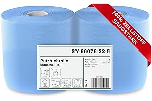 ‎HYPAFOL 2 x blaue saugstarke Papierrolle, 1000 Blatt, 22x36 cm | 2-lagige perforierte Papiertücher | Putztuchrolle für Industrie, Werkstatt und Restaurant | Durchmesser 25 cm