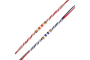 SHOPOGENIE Rakhi for Brother - Set of 2 Designer Rakhi for Brother and Bhabhi | Bhaiya Bhabhi Rakhi Thread with Roli, Chawal, Card | Rakhi for Brother With Gift Set