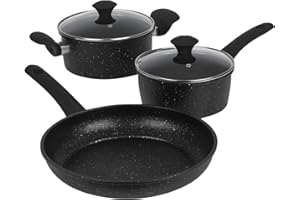 URBN-CHEF Forged Carbon Steel Non-Stick Induction Cookware Sets | Marble Coating Saucepan, Milk Pan, Casserole Pot, Frying Pans | Heat-Resistant Soft Touch Handles