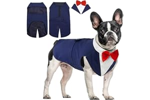 Hjyokuso Vetement Chien, Smoking Chien, Noeud Papillon Chien, Chemises pour Chiens, Déguisements pour Chiens de Petites, Moyennes et Grandes Tailles, Costume Chien pour Les Mariages et Noël -Bleu M