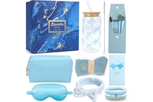 UGBO Idee Coffret Cadeau Femme Cadeaux pour Filles Adolescentes 9 10 11 12 13 14 ans Cadeau Anniversaire Personnalisé Noel Original Utile Fete des Meres Tasse en Verre avec Couvercle et Paille Bleu