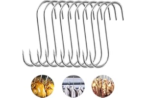 Qunkun Lot de 10 crochets en S, 3 x 15 cm avec extrémité pointue, crochet à viande, crochet à poisson, crochet suspendu en forme de S, crochet de cuisine pour salle de bain, cuisine, traitement de la