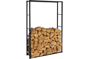 ML DESIGN MODERN LIVING ML-Design Estanteria Metálica para Leña 100 x 150 x 25 cm Soporte Organizador de Madera para Interior o Exterior, Leñero Negro Moderno Junto a Chimenea/Fogata Estructura de Acero para Apilar Troncos