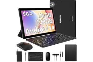 RUSHAR Newest Tablet 10 Pollici Android 14 Tablet con 5G WIFI,36GB RAM+128GB ROM (1TB TF),Quad-Core 2.0Ghz,8000mAh,Dual Camera,8MP+5MP,Bluetooth,Tablet in offerta con Tastiera,Nero