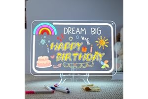 Looklight Rainbow Tavoletta Scrittura LED DIY con Colori, Lavagna Luminosa per Bambini, Tavoletta USB Regolabile con Interruttore, Cancellabile, Include 7 Pennarelli Per Souvenir Compleanni Ufficio