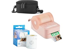 HP Sprocket Panorama Imprimante Photo et étiquettes Couleur Portable instantanée (Rose) Kit de démarrage avec étui et Rouleau Zink