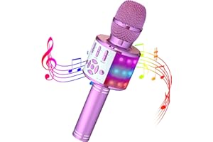 Wowstar Microfono Karaoke Microfono Bambini Microfono Wireless Karaoke con LED Luce Microfono Cambia Voce Regalo di Natale Compleanno per Bambini e Adulti Malva