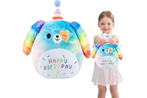 NTGFU Unicorn Dog Plush Pillow, 9.8inch Cute Rainbow Dog Birthday Plush Toys, Kawaii Soft Plushies Huggable Toy Stuffed Animal Happy Birthday Gifts for Girls Kids