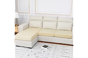 Rosnek Velvet Sofa Cushion Covers, Elastic Sofa Seat Cover for 3 Seater, Universal Non-Slip Couch Slipcovers Replacement, Stretch Home Furniture Protector with Elastic Bottom, 1PCS, Cream