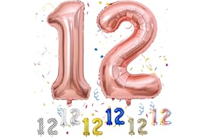 FUNHOT Rose Gold Number 12 Balloons, 12nd Birthday Balloon, 40inch Rose Gold 12 Balloon Numbers, Large Self Inflating Foil Balloon, 12nd Birthday Decorations for Birthday Party, 12 Anniversary Decorations