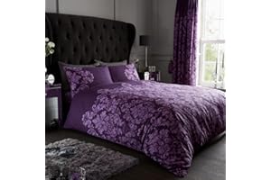 GC GAVENO CAVAILIA Gaveno Cavailia Luxurious Empire Damask Bed Set with Duvet Cover and Pillow Cases, Polyester-Cotton, Purple, King