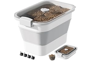 A-LuGei 23L/9Kg Pliable Boite Conteneur Croquettes Pour Chien, Gardez la Nourriture au Sec Récipient de avec Couvercle Hermétique Transparent et Tasse à Mesurer, Facile à Déplacer avec Roues Amovibles