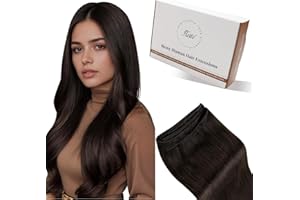 Hetto Weft Hair Extensions Real Human Hair Dark Brown Sew in Hair Extensions Human Hair Darkest Brown Human Hair Weft Extensions 14 Inch 80g #2