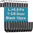 Mars-Rock Over The Door Hooks 10 Pcs L=5.5" Fit 1 3/8" Door Black Plastic Coating for Hanging Towel Robe Hanger for Bathroom Dorm Room Bunk Bed Wreath Ironing Board Holder Cute Thin Single Heavy Duty