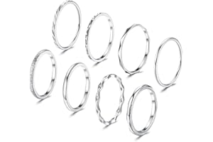 JeweBella 8 Stück Ringe Silber für Damen Edelstahl 1MM Plain Dünn Midi Fingerring Minimalistisch Daumenringe Set Stapelbarer Knuckle Ringe Silber Einfaches Twist Ringe Frauen