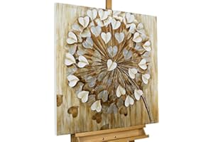 KunstLoft Leinwandbild | 100% HANDGEMALT | 80x80cm | Gemälde 'Pusteblume im Wind' | Blüten | Beige Braun | Wandbild Wohnzimmer