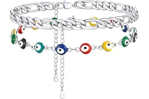 Supcare Tobillera de Acero Inoxidable Multicolores Ojo de Turco Perzonalizado Pulsera de Tobillera Nombre Letras para Mujer Regalo de Mujer Nina Amiga