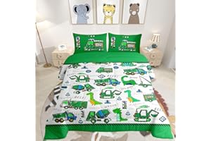 Loussiesd Bambini Costruzione Piumone Inserto/Trapunta Ragazzi Carino Cartoon Dinosauro Consolatore Per Il Bambino Camion Auto Biancheria Da Letto Set Macchinario 135x200cm Trapunta Set