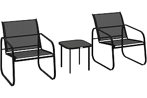 Outsunny Ensemble bistrot de Jardin 3 pièces, Salon de Jardin extérieur 2 Personnes avec 2 chaises en Maille et Table Basse en Verre trempé, mobilier de Jardin, terrasse, Balcon, véranda, Noir