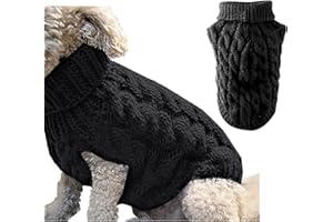 WINMANY Suéter de punto de cuello alto para perros y mascotas, abrigo de invierno, más cálido y grueso, ropa de ganchillo para perros pequeños, medianos, grandes, cachorros, gatos (L, negro)