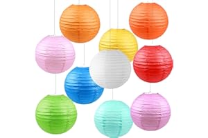 WEONE 10 Pezzi Lanterne di Carta, (30cm / 12") Pieghevole Lanterne a Sfera Cinese Decorazioni da Appendere per Compleanni Matrimoni Battesimi Feste Giardino, 10 Colori Assortite