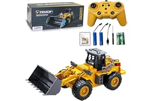 LioMaxi 9 Canale 1:16 quattro ruote Bulldozer telecomandato giocattolo,con luci e suono, pala in metallo,telecomando senza fili,Caricatore Frontale con Telecomando,per Regali Per Bambini