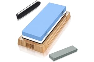 HOSHANHO Pierre à Aiguiser Grain [Taille Elargie], Aiguiseur de Couteau Professionnelle 2 en 1 Pierre à Affuteur avec Base en Bambou Antidérapante Pierre à Aplatir Guide d'angle