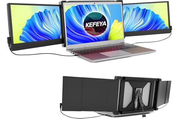 KEFEYA Triple Pantalla para Portatil, Monitor para Ordenador de 12" Full HD 1080p IPS, Extensor de Pantalla Triple, Compatible con portátiles Mac Windows Chrome de 13"-16"