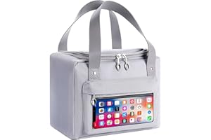 BONNOEUVRE Bolsa Térmica Porta Alimentos Impermeable , Nevera Porta Alimentos/Bolsa Isotérmica para Picnic/Bolsa de Almuerzo Plegable con Bolsillo Pantalla Táctil para Playa,Picnic,Camping,Barbacoa 8l (Gris)