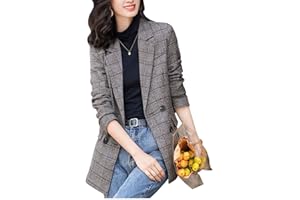 ebossy - Chaqueta tipo blazer con solapa de muesca y 2 botones para mujer, diseño de pata de gallo